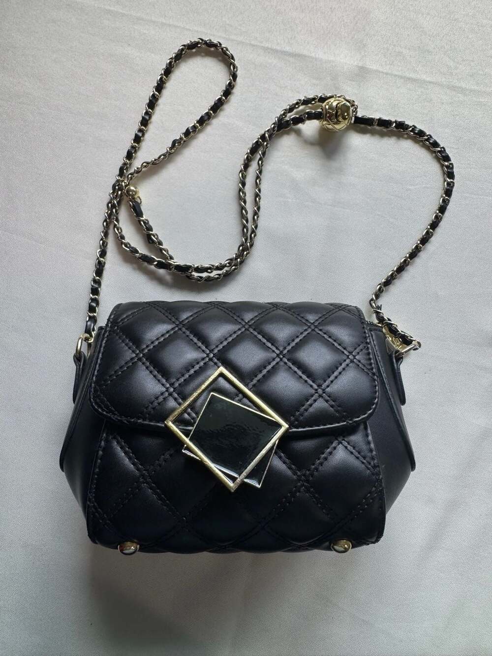 Black Quilted Mini Crossbody Bag Chain Strap Glam Y2K Evening Purse